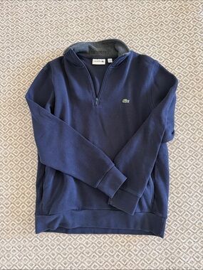 Lacoste Men's Navy Quarter-Zip Pullover Sweater
